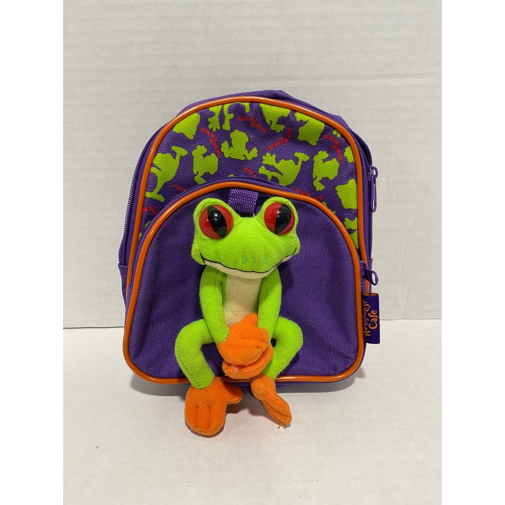 Rainforest Cafe Mini Backpack Plush Frog Kids Purple Green Orange Excellent